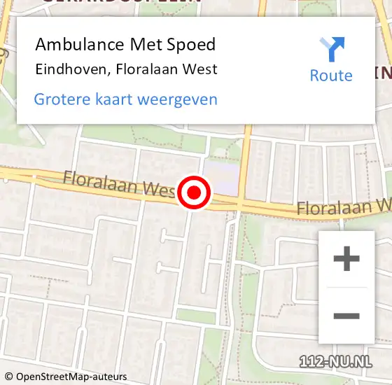 Locatie op kaart van de 112 melding: Ambulance Met Spoed Naar Eindhoven, Floralaan West op 6 oktober 2018 20:05