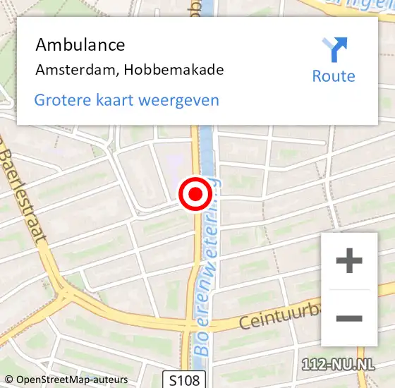 Locatie op kaart van de 112 melding: Ambulance Amsterdam, Hobbemakade op 6 oktober 2018 20:20