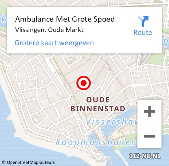 Locatie op kaart van de 112 melding: Ambulance Met Grote Spoed Naar Vlissingen, Oude Markt op 6 oktober 2018 21:46