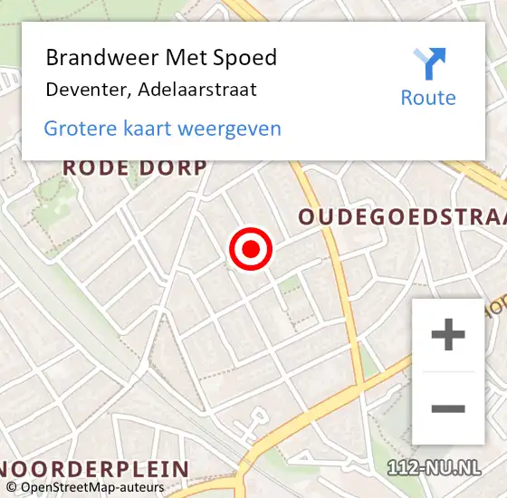 Locatie op kaart van de 112 melding: Brandweer Met Spoed Naar Deventer, Adelaarstraat op 6 oktober 2018 22:05