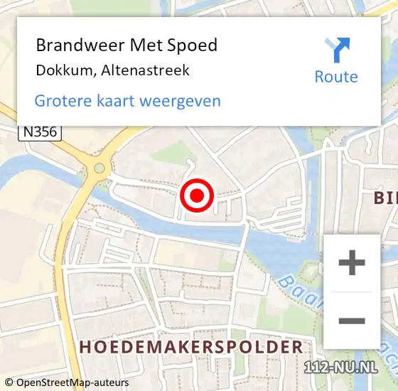 Locatie op kaart van de 112 melding: Brandweer Met Spoed Naar Dokkum, Altenastreek op 6 oktober 2018 22:12