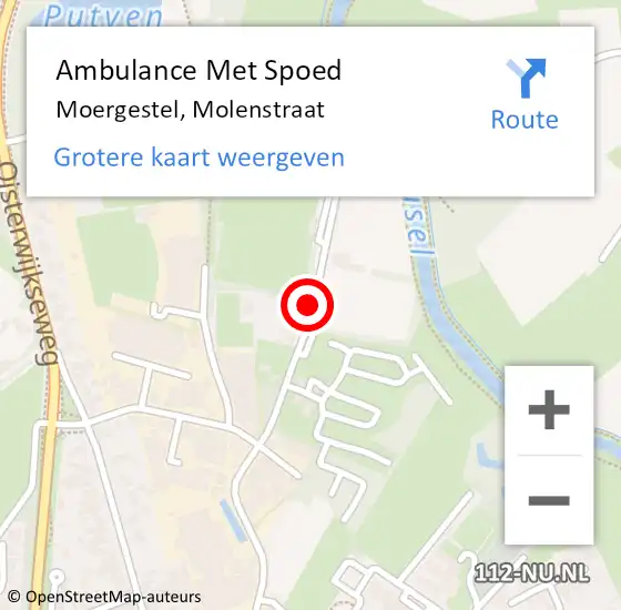 Locatie op kaart van de 112 melding: Ambulance Met Spoed Naar Moergestel, Molenstraat op 6 oktober 2018 22:18
