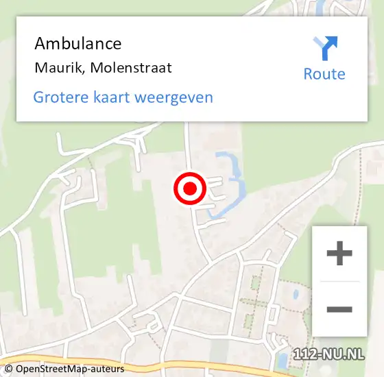 Locatie op kaart van de 112 melding: Ambulance Maurik, Molenstraat op 7 oktober 2018 00:30