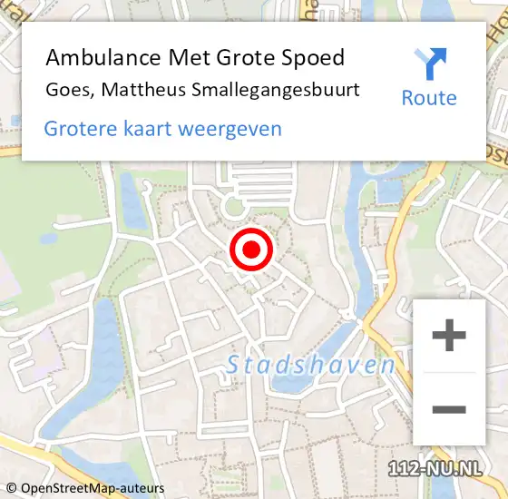 Locatie op kaart van de 112 melding: Ambulance Met Grote Spoed Naar Goes, Mattheus Smallegangesbuurt op 7 oktober 2018 00:47