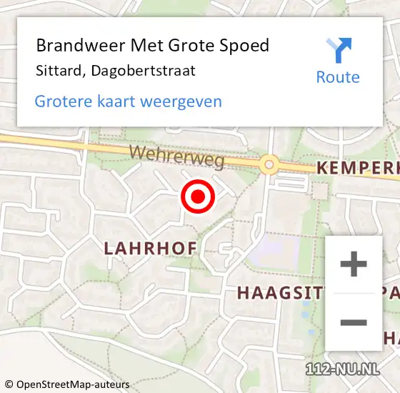 Locatie op kaart van de 112 melding: Brandweer Met Grote Spoed Naar Sittard, Dagobertstraat op 7 oktober 2018 01:02