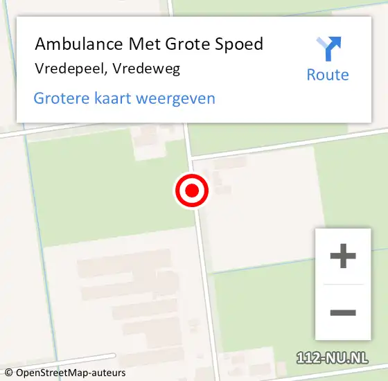 Locatie op kaart van de 112 melding: Ambulance Met Grote Spoed Naar Vredepeel, Vredeweg op 7 oktober 2018 01:03