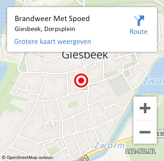 Locatie op kaart van de 112 melding: Brandweer Met Spoed Naar Giesbeek, Dorpsplein op 7 oktober 2018 03:02