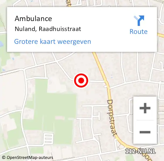 Locatie op kaart van de 112 melding: Ambulance Nuland, Raadhuisstraat op 7 oktober 2018 09:36