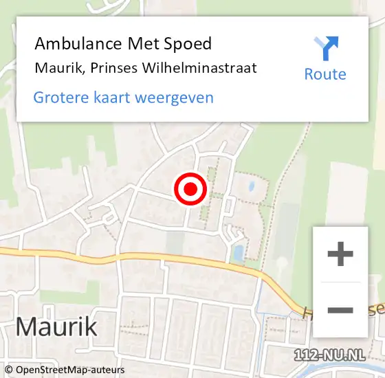 Locatie op kaart van de 112 melding: Ambulance Met Spoed Naar Maurik, Prinses Wilhelminastraat op 7 oktober 2018 09:53