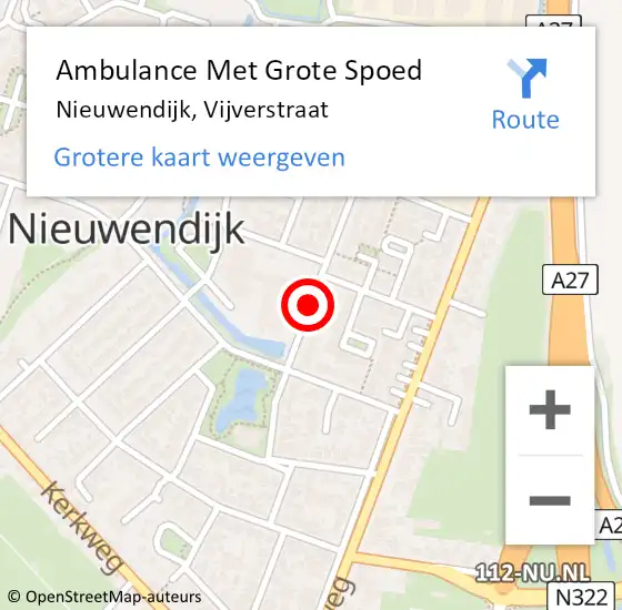 Locatie op kaart van de 112 melding: Ambulance Met Grote Spoed Naar Nieuwendijk, Vijverstraat op 7 oktober 2018 10:26