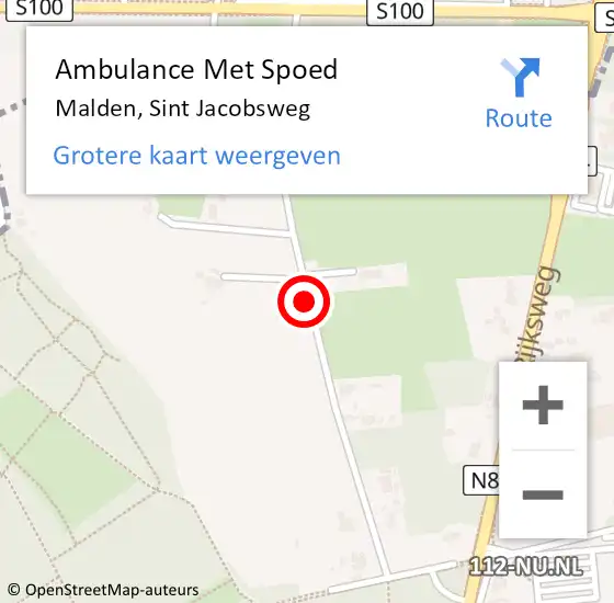 Locatie op kaart van de 112 melding: Ambulance Met Spoed Naar Malden, Sint Jacobsweg op 7 oktober 2018 13:18