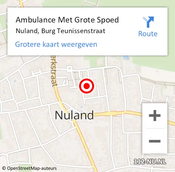 Locatie op kaart van de 112 melding: Ambulance Met Grote Spoed Naar Nuland, Burg Teunissenstraat op 7 oktober 2018 13:55