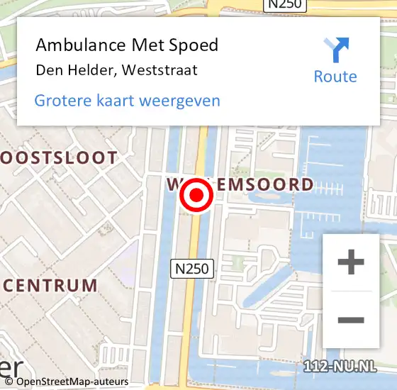 Locatie op kaart van de 112 melding: Ambulance Met Spoed Naar Den Helder, Weststraat op 7 oktober 2018 14:20