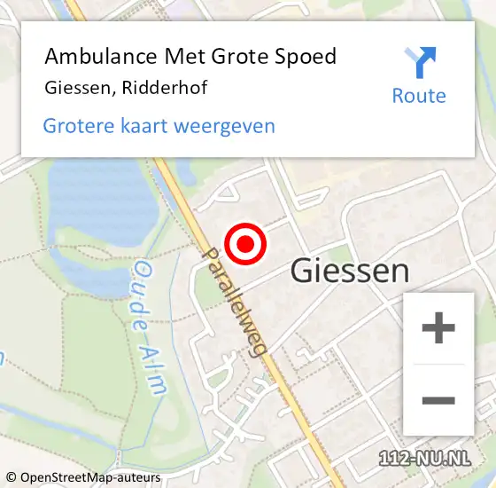 Locatie op kaart van de 112 melding: Ambulance Met Grote Spoed Naar Giessen, Ridderhof op 11 maart 2014 08:35