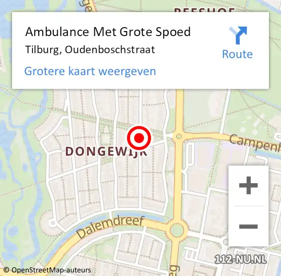 Locatie op kaart van de 112 melding: Ambulance Met Grote Spoed Naar Tilburg, Oudenboschstraat op 7 oktober 2018 18:55