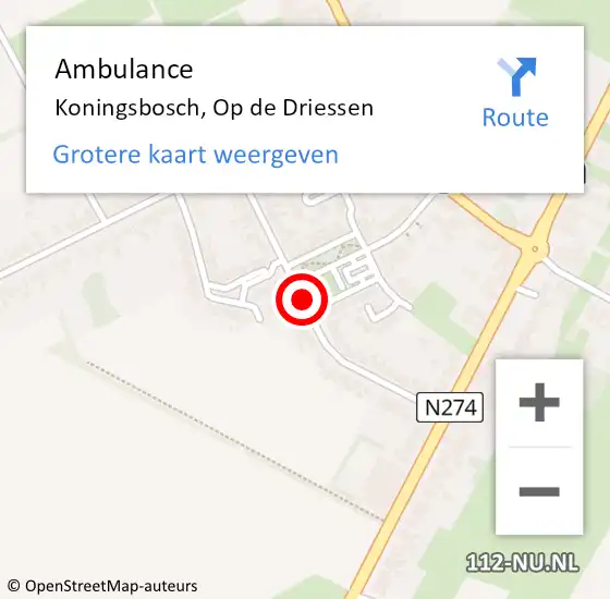 Locatie op kaart van de 112 melding: Ambulance Koningsbosch, Op de Driessen op 7 oktober 2018 19:12