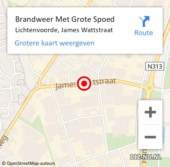 Locatie op kaart van de 112 melding: Brandweer Met Grote Spoed Naar Lichtenvoorde, James Wattstraat op 11 maart 2014 08:44