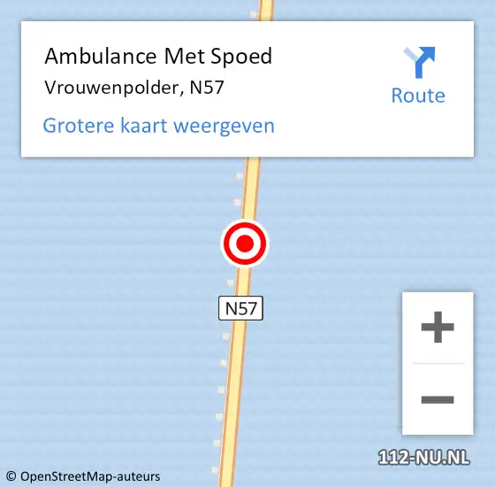 Locatie op kaart van de 112 melding: Ambulance Met Spoed Naar Vrouwenpolder, N57 op 7 oktober 2018 23:27