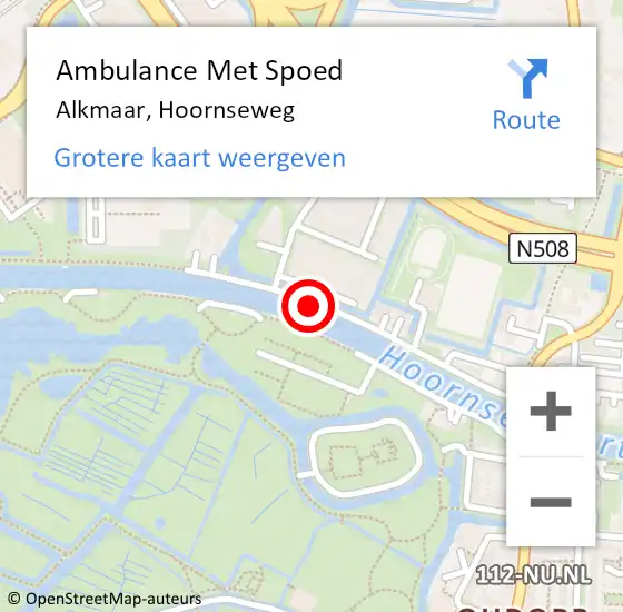 Locatie op kaart van de 112 melding: Ambulance Met Spoed Naar Alkmaar, Hoornseweg op 8 oktober 2018 01:43