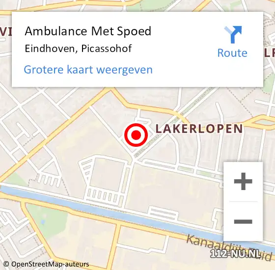 Locatie op kaart van de 112 melding: Ambulance Met Spoed Naar Eindhoven, Picassohof op 8 oktober 2018 02:28