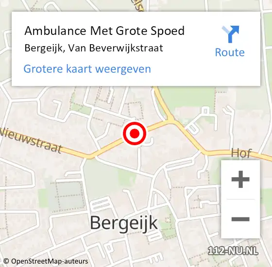 Locatie op kaart van de 112 melding: Ambulance Met Grote Spoed Naar Bergeijk, Van Beverwijkstraat op 8 oktober 2018 08:01