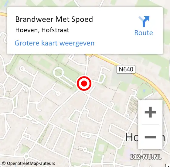 Locatie op kaart van de 112 melding: Brandweer Met Spoed Naar Hoeven, Hofstraat op 8 oktober 2018 09:02