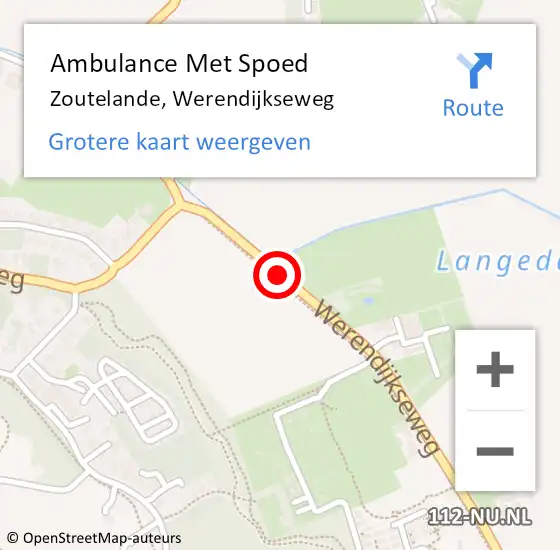 Locatie op kaart van de 112 melding: Ambulance Met Spoed Naar Zoutelande, Werendijkseweg op 8 oktober 2018 10:18