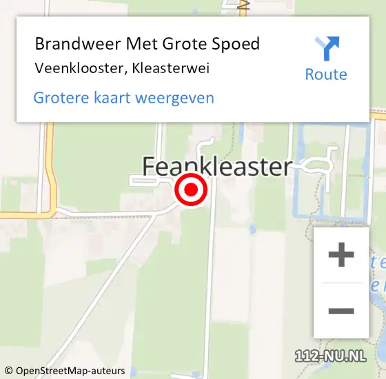 Locatie op kaart van de 112 melding: Brandweer Met Grote Spoed Naar Veenklooster, Kleasterwei op 8 oktober 2018 12:04