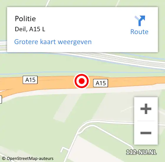 Locatie op kaart van de 112 melding: Politie Deil, A15 L op 8 oktober 2018 13:43