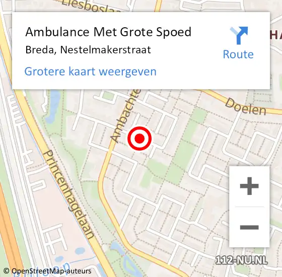 Locatie op kaart van de 112 melding: Ambulance Met Grote Spoed Naar Breda, Nestelmakerstraat op 8 oktober 2018 13:55