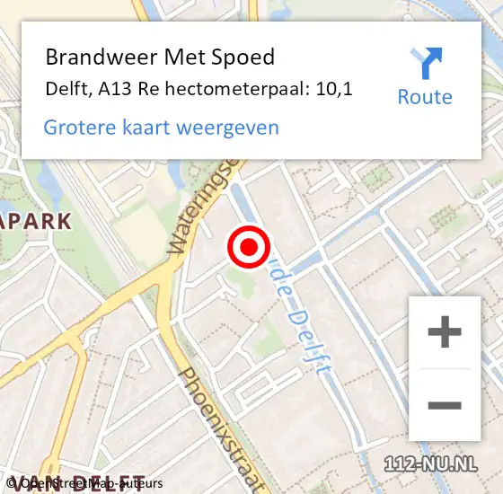 Locatie op kaart van de 112 melding: Brandweer Met Spoed Naar Delft, A13 Re hectometerpaal: 12,2 op 8 oktober 2018 14:31