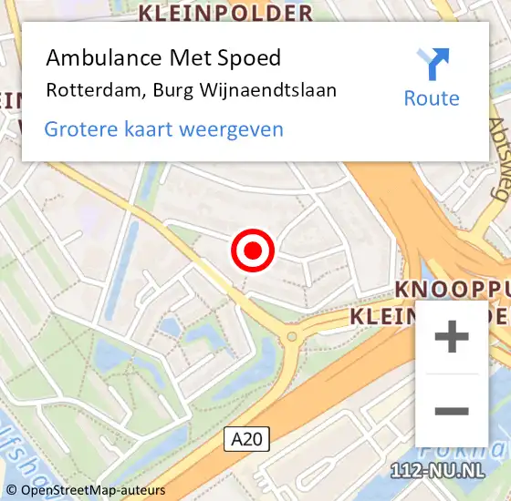 Locatie op kaart van de 112 melding: Ambulance Met Spoed Naar Rotterdam, Burg Wijnaendtslaan op 8 oktober 2018 14:44