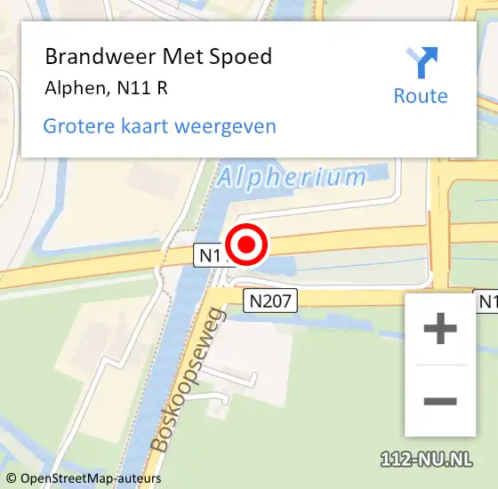 Locatie op kaart van de 112 melding: Brandweer Met Spoed Naar Alphen, N11 R op 8 oktober 2018 17:27