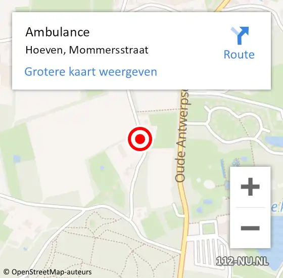 Locatie op kaart van de 112 melding: Ambulance Hoeven, Mommersstraat op 8 oktober 2018 17:28