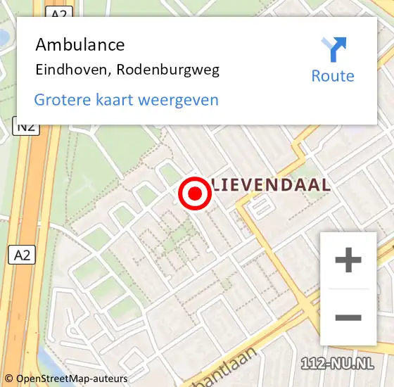 Locatie op kaart van de 112 melding: Ambulance Eindhoven, Rodenburgweg op 8 oktober 2018 17:44