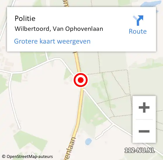 Locatie op kaart van de 112 melding: Politie Wilbertoord, Van Ophovenlaan op 8 oktober 2018 18:46