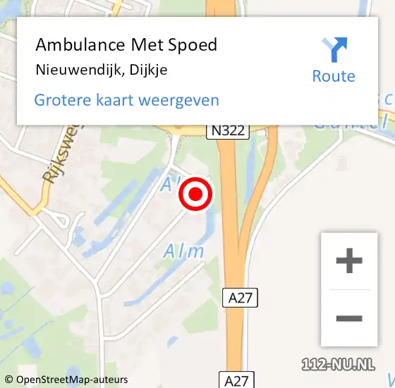 Locatie op kaart van de 112 melding: Ambulance Met Spoed Naar Nieuwendijk, Dijkje op 8 oktober 2018 19:16