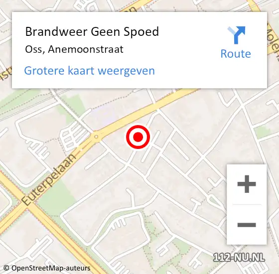 Locatie op kaart van de 112 melding: Brandweer Geen Spoed Naar Oss, Anemoonstraat op 8 oktober 2018 20:13