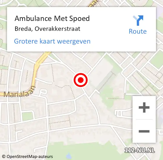 Locatie op kaart van de 112 melding: Ambulance Met Spoed Naar Breda, Overakkerstraat op 8 oktober 2018 20:52
