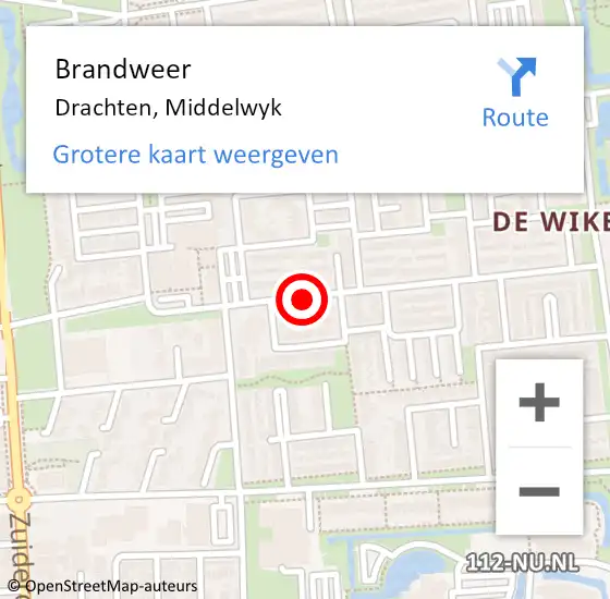 Locatie op kaart van de 112 melding: Brandweer Drachten, Middelwyk op 8 oktober 2018 20:58