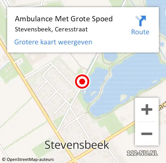 Locatie op kaart van de 112 melding: Ambulance Met Grote Spoed Naar Stevensbeek, Ceresstraat op 8 oktober 2018 21:49