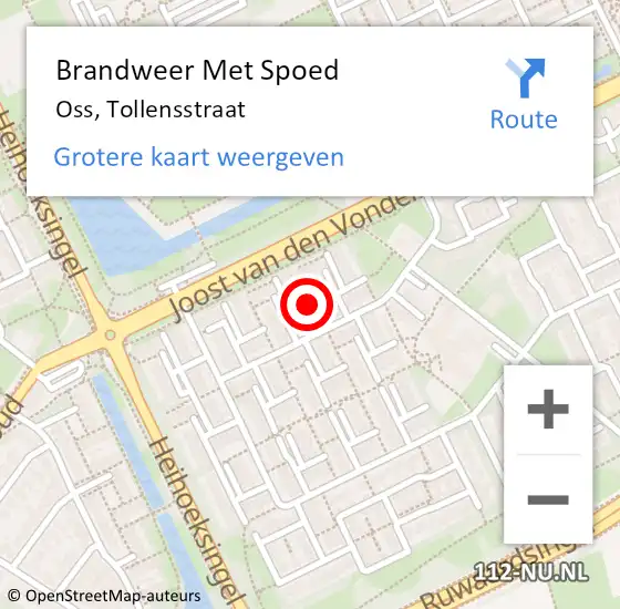 Locatie op kaart van de 112 melding: Brandweer Met Spoed Naar Oss, Tollensstraat op 8 oktober 2018 21:56