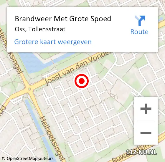 Locatie op kaart van de 112 melding: Brandweer Met Grote Spoed Naar Oss, Tollensstraat op 8 oktober 2018 22:15