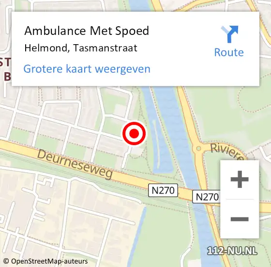 Locatie op kaart van de 112 melding: Ambulance Met Spoed Naar Helmond, Tasmanstraat op 8 oktober 2018 22:21