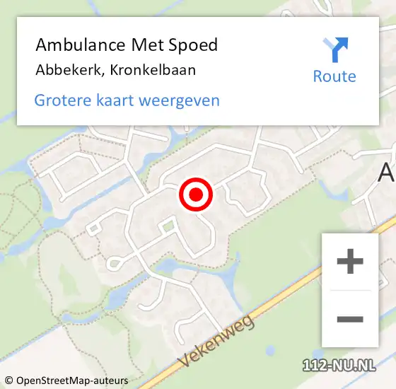 Locatie op kaart van de 112 melding: Ambulance Met Spoed Naar Abbekerk, Kronkelbaan op 9 oktober 2018 00:19