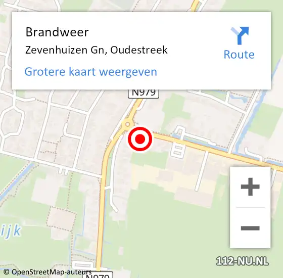 Locatie op kaart van de 112 melding: Brandweer Zevenhuizen Gn, Oudestreek op 11 maart 2014 10:40
