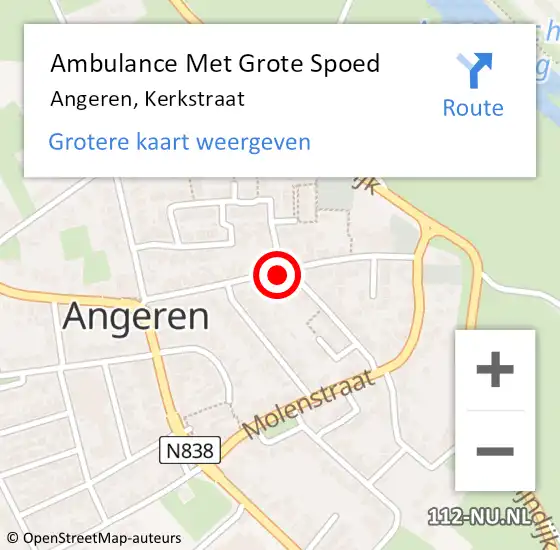 Locatie op kaart van de 112 melding: Ambulance Met Grote Spoed Naar Angeren, Kerkstraat op 9 oktober 2018 05:09