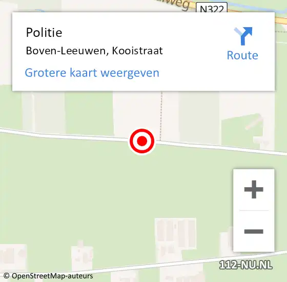 Locatie op kaart van de 112 melding: Politie Boven-Leeuwen, Kooistraat op 9 oktober 2018 07:25