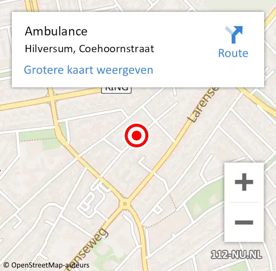 Locatie op kaart van de 112 melding: Ambulance Hilversum, Coehoornstraat op 11 maart 2014 10:52