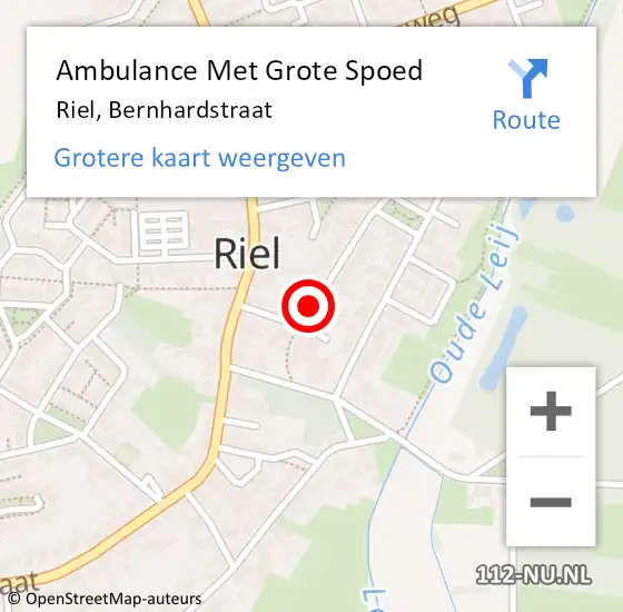 Locatie op kaart van de 112 melding: Ambulance Met Grote Spoed Naar Riel, Bernhardstraat op 9 oktober 2018 08:09